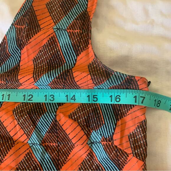 Halogen Slip Dress | XS V Neck Burnt Orange Turquoise Diamond design | - Picture 9 of 11